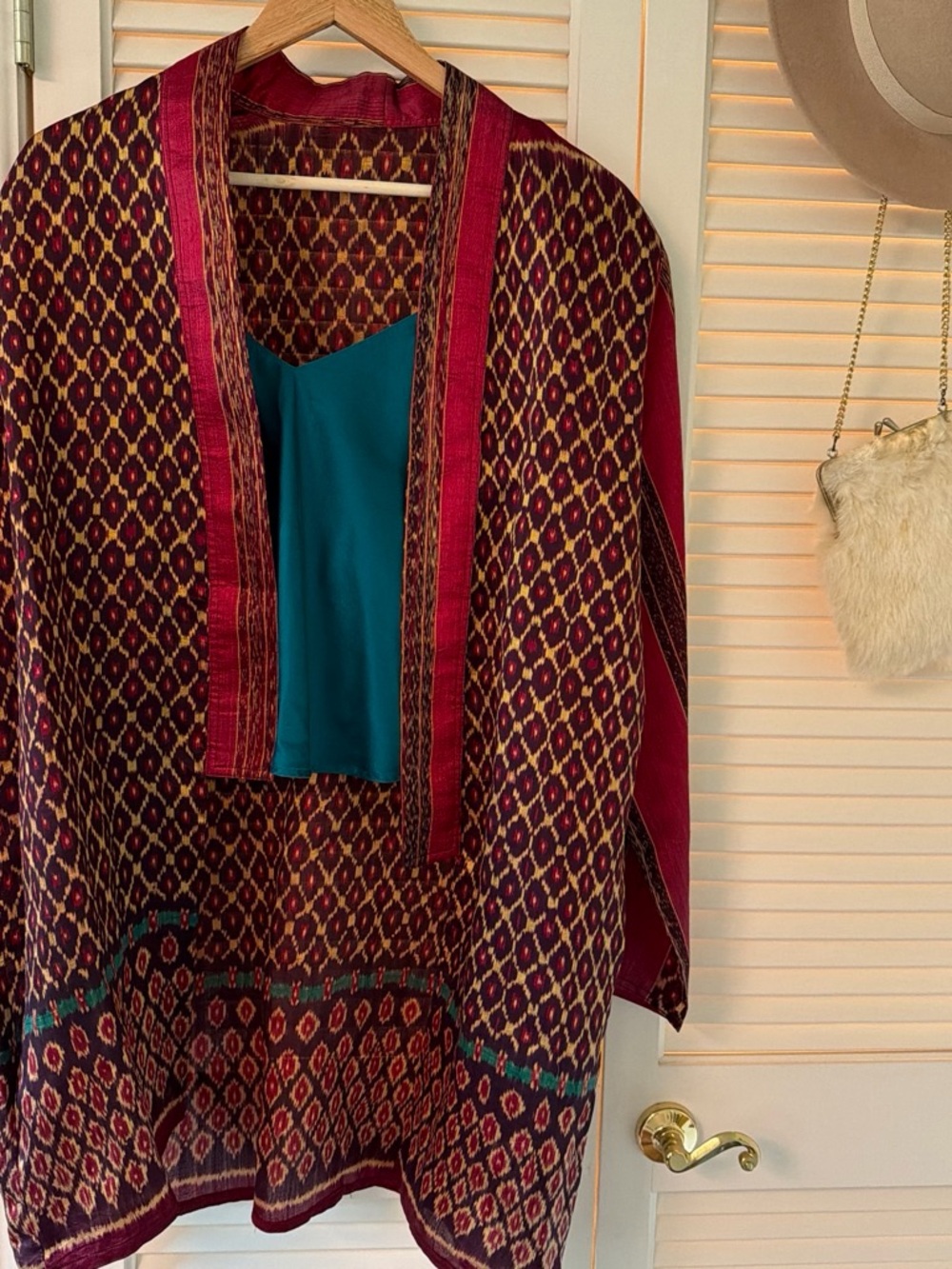 Vintage Burgundy and Teal Patterned Women’s Top